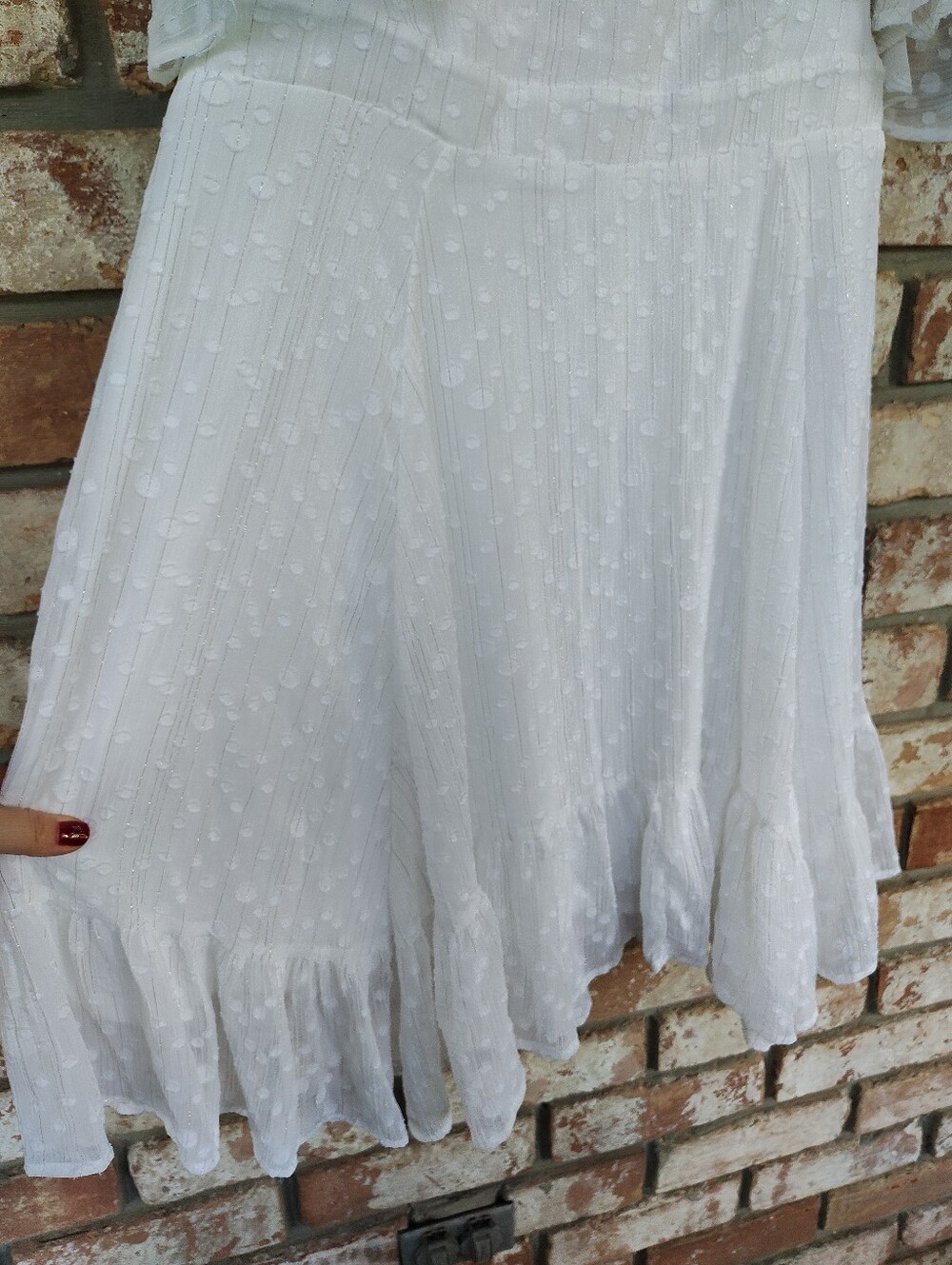 Torrid White Chiffon Lurex Clip Dot Hankie Hem Skater Dress 2X Wedding Party - Picture 7 of 10